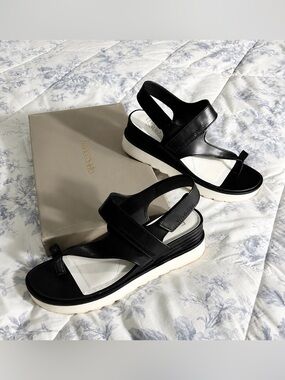 Franco Sarto Black and White Platform Slingback Sandals